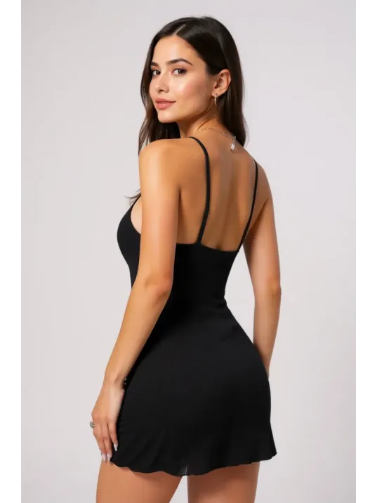 Kadın Siyah Kaşkorse Ince Askılı Şık Gecelik – Modern Ve Şık Tasarım