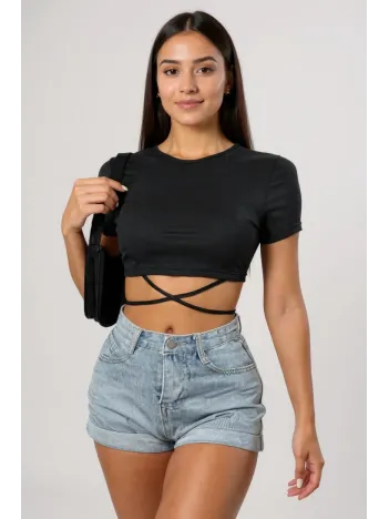 Kadın Siyah Yarım Kol Çapraz Bağlamalı Crop Top Bluz – Şık, Rahat Ve Kolay Kombinlenebilir Kadın Siyah Yarım Kol Çapraz Bağlamalı Crop Top Bluz – Şık, Rahat Ve Kolay Kombinlenebilir