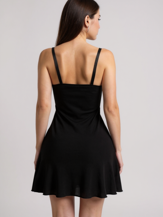 Kadın Siyah Askılı Beli Dantelli Göğsü Fiyonklu Şık Gecelik – Modern ve Şık Tasarım Kadın Siyah Askılı Beli Dantelli Göğsü Fiyonklu Şık Gecelik – Modern ve Şık Tasarım