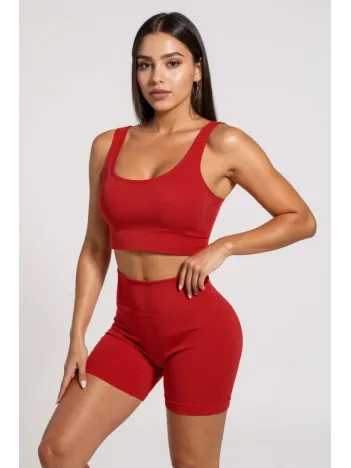 Kadın Kırmızı Kalın Askılı Yüksek Bel Şortlu Gecelik Takımı – Modern, Konforlu Ve Günlük Kombinlere Uygun
