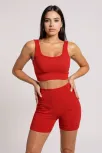 Kadın Kırmızı Kalın Askılı Yüksek Bel Şortlu Gecelik Takımı – Modern, Konforlu Ve Günlük Kombinlere Uygun