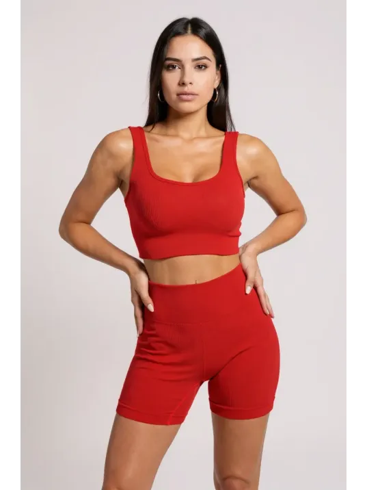 Kadın Kırmızı Kalın Askılı Yüksek Bel Şortlu Gecelik Takımı – Modern, Konforlu Ve Günlük Kombinlere Uygun
