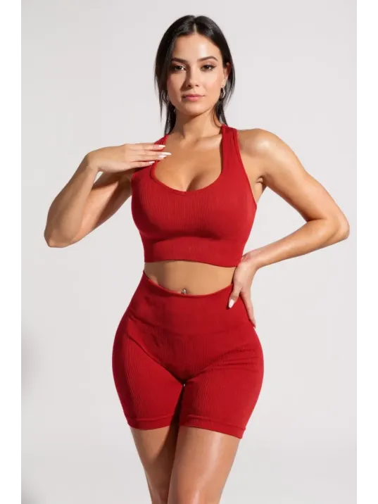Kadın Kırmızı Yüksek Bel Çapraz Sırt Detaylı Şortlu Gecelik Takım – Modern, Konforlu Ve Günlük Kombinlere Uygun