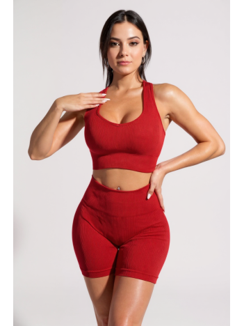 Kadın Kırmızı Yüksek Bel Çapraz Sırt Detaylı Şortlu Gecelik Takım – Modern, Konforlu ve Günlük Kombinlere Uygun