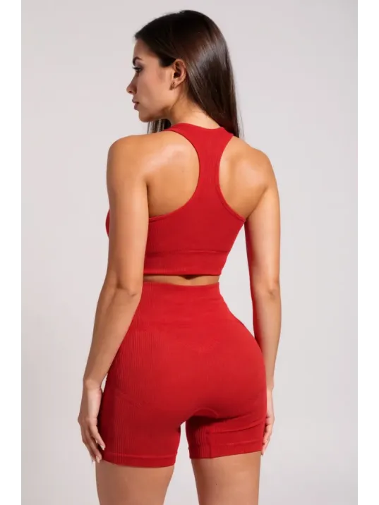 Kadın Kırmızı Yüksek Bel Çapraz Sırt Detaylı Şortlu Gecelik Takım – Modern, Konforlu Ve Günlük Kombinlere Uygun