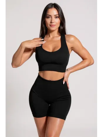 Kadın Siyah Yüksek Bel Çapraz Sırt Detaylı Şortlu Gecelik Takım – Modern, Konforlu Ve Günlük Kombinlere Uygun