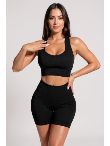 Kadın Siyah Yüksek Bel Çapraz Sırt Detaylı Şortlu Gecelik Takım – Modern, Konforlu Ve Günlük Kombinlere Uygun