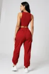 Kadın Kırmızı Kaşkorse Cepli Jogger Eşofman Altı Ve Crop Top Bluz – Şık, Rahat Ve Kolay Kombinlenebilir