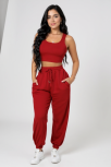 Kadın Kırmızı Kaşkorse Cepli Jogger Eşofman Altı Ve Crop Top Bluz – Şık, Rahat Ve Kolay Kombinlenebilir Kadın Kırmızı Kaşkorse Cepli Jogger Eşofman Altı Ve Crop Top Bluz – Şık, Rahat Ve Kolay Kombinlenebilir