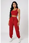 Kadın Kırmızı Kaşkorse Cepli Jogger Eşofman Altı Ve Crop Top Bluz – Şık, Rahat Ve Kolay Kombinlenebilir