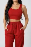 Kadın Kırmızı Kaşkorse Cepli Jogger Eşofman Altı Ve Crop Top Bluz – Şık, Rahat Ve Kolay Kombinlenebilir