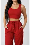 Kadın Kırmızı Kaşkorse Cepli Jogger Eşofman Altı Ve Crop Top Bluz – Şık, Rahat Ve Kolay Kombinlenebilir