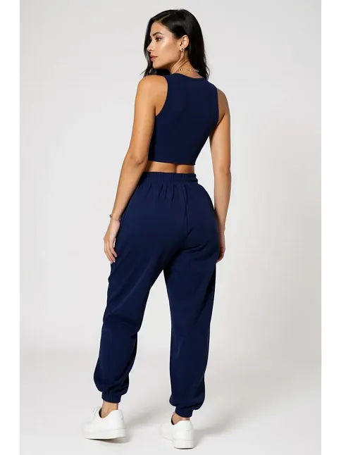 Kadın Lacivert Kaşkorse Cepli Jogger Eşofman Altı Ve Crop Top Bluz – Şık, Rahat Ve Kolay Kombinlenebilir