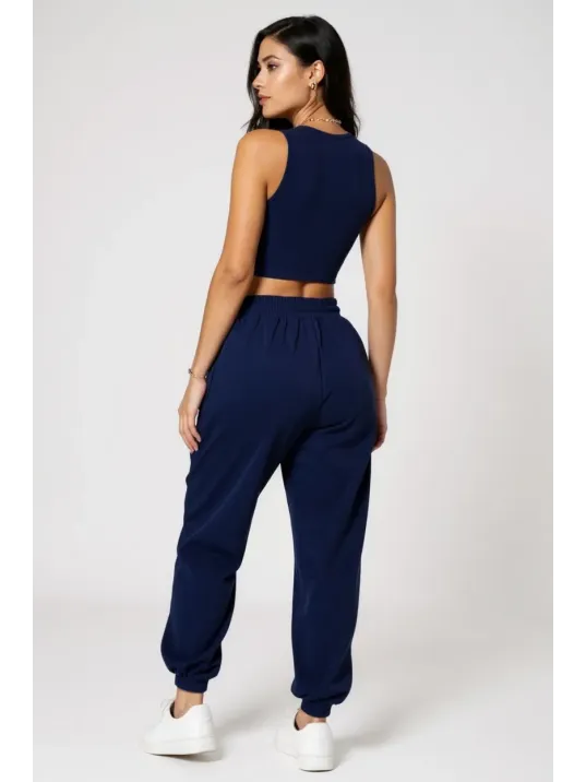 Kadın Lacivert Kaşkorse Cepli Jogger Eşofman Altı Ve Crop Top Bluz – Şık, Rahat Ve Kolay Kombinlenebilir