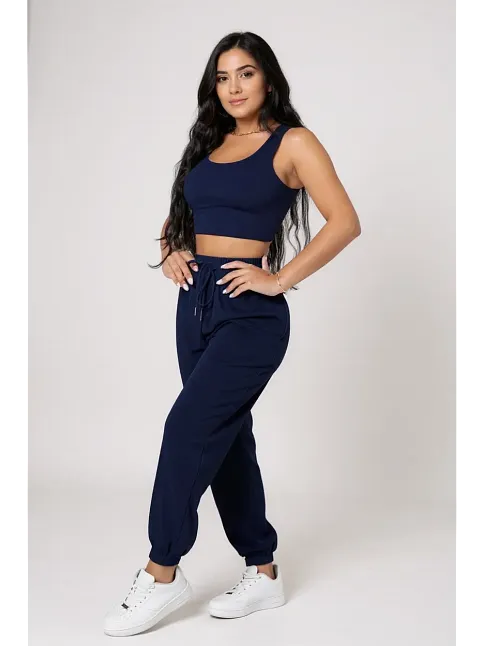 Kadın Lacivert Kaşkorse Cepli Jogger Eşofman Altı Ve Crop Top Bluz – Şık, Rahat Ve Kolay Kombinlenebilir