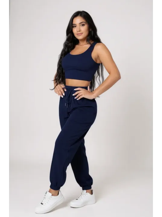Kadın Lacivert Kaşkorse Cepli Jogger Eşofman Altı Ve Crop Top Bluz – Şık, Rahat Ve Kolay Kombinlenebilir