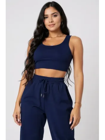 Kadın Lacivert Kaşkorse Cepli Jogger Eşofman Altı Ve Crop Top Bluz – Şık, Rahat Ve Kolay Kombinlenebilir