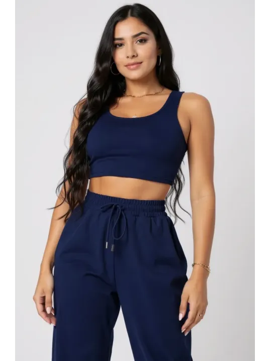 Kadın Lacivert Kaşkorse Cepli Jogger Eşofman Altı Ve Crop Top Bluz – Şık, Rahat Ve Kolay Kombinlenebilir