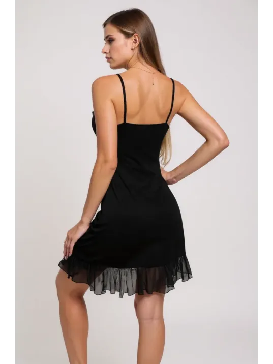 Kadın Siyah Etek Ucu Ve Göğsü Fırfırlı Tül Detaylı Gecelik – Modern Ve Şık Tasarım