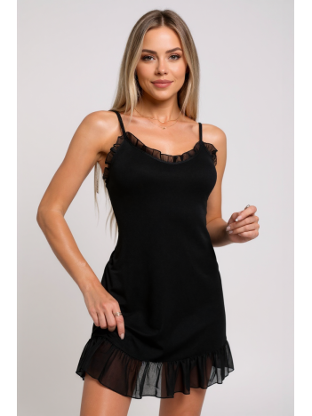 Kadın Siyah Etek Ucu Ve Göğsü Fırfırlı Tül Detaylı Gecelik – Modern Ve Şık Tasarım