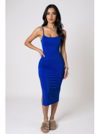 Kadın Mavi Yırtmaçlı Diz Altı Vücüdu Saran Gecelik Kadın Mavi Yırtmaçlı Diz Altı Vücüdu Saran Gecelik