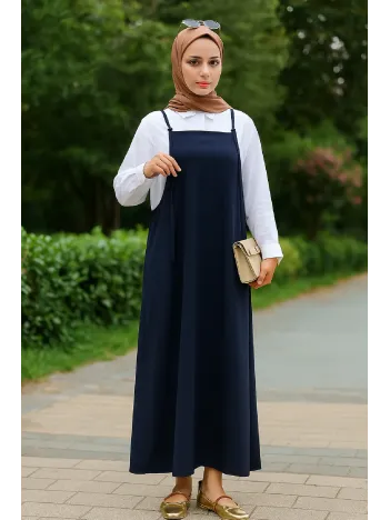 Kadın Lacivert Basic Ayarlanabilir Askılı Jile Elbise