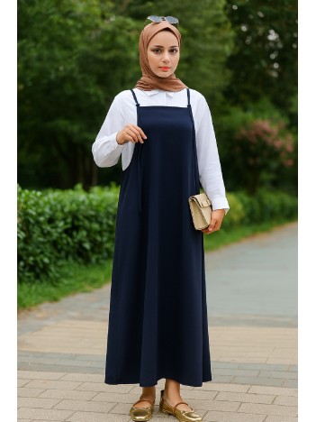 Kadın Lacivert Basic Ayarlanabilir Askılı Jile Elbise