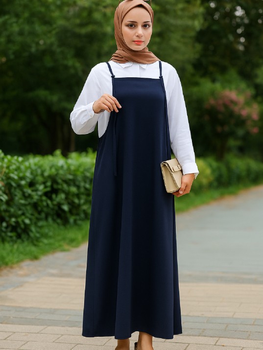 Kadın Lacivert Basic Ayarlanabilir Askılı Jile Elbise