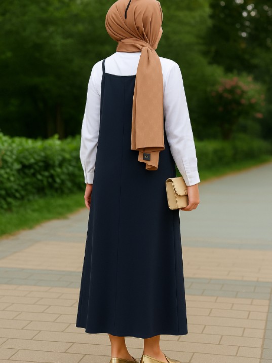 Kadın Lacivert Basic Ayarlanabilir Askılı Jile Elbise