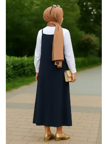 Kadın Lacivert Basic Ayarlanabilir Askılı Jile Elbise