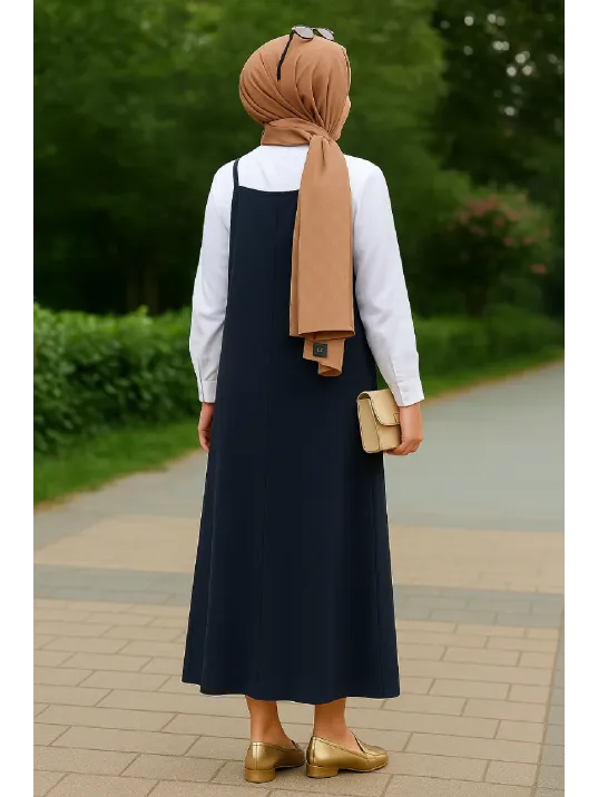Kadın Lacivert Basic Ayarlanabilir Askılı Jile Elbise
