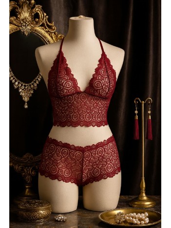 Kadın Bordo Dantel Bralet Şort Takımı – Asil Ve Sofistike İç Giyim Kadın Bordo Dantel Bralet Şort Takımı – Asil Ve Sofistike İç Giyim