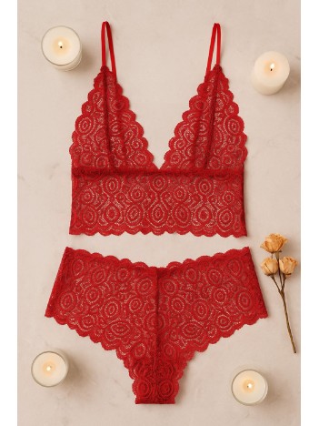 Kadın Kırmızı Dantel Bralet Şort Takımı – Tutkulu Ve Çekici İç Giyim