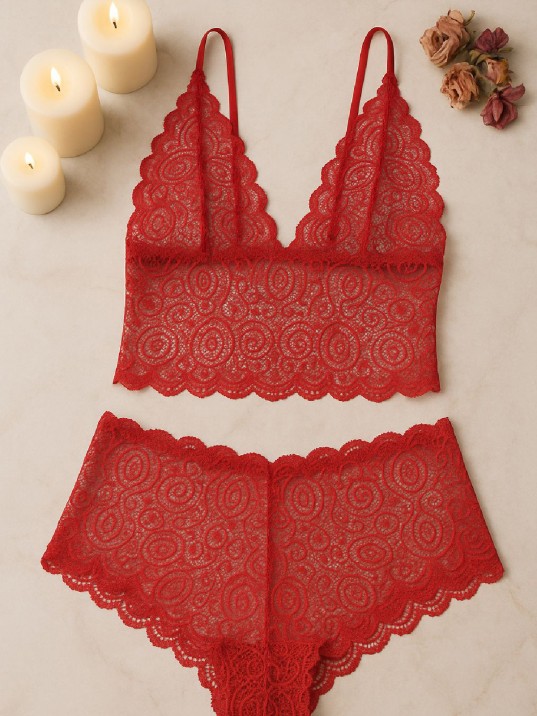 Kadın Kırmızı Dantel Bralet Şort Takımı – Tutkulu Ve Çekici İç Giyim Kadın Kırmızı Dantel Bralet Şort Takımı – Tutkulu Ve Çekici İç Giyim
