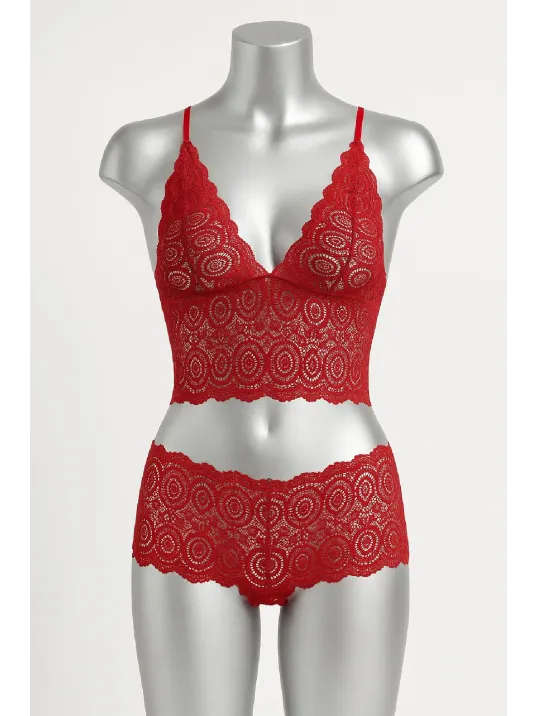Kadın Kırmızı Dantel Bralet Şort Takımı – Tutkulu Ve Çekici İç Giyim