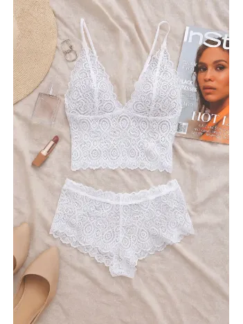 Kadın Beyaz Dantel Bralet Şort Takımı – Romantik Ve Zarif İç Giyim
