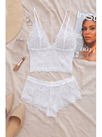 Kadın Beyaz Dantel Bralet Şort Takımı – Romantik Ve Zarif İç Giyim