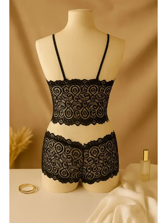Kadın Siyah Dantel Bralet Şort Takımı – Şık, Zarif Ve Feminen İç Giyim
