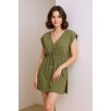 Kadın Haki Yanları Yırtmaçlı Tokalı V Yaka Mini Plaj Elbisesi