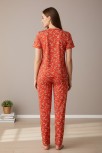 Kadın Turuncu Kalp Desenli Fiyonklu Kısa Kollu Uzun Pijama Takımı Kadın Turuncu Kalp Desenli Fiyonklu Kısa Kollu Uzun Pijama Takımı