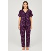 Kadın Mor Kalp Desenli Fiyonklu Kısa Kollu Uzun Pijama Takımı Kadın Mor Kalp Desenli Fiyonklu Kısa Kollu Uzun Pijama Takımı