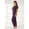 Kadın Mor Kalp Desenli Fiyonklu Kısa Kollu Uzun Pijama Takımı Kadın Mor Kalp Desenli Fiyonklu Kısa Kollu Uzun Pijama Takımı