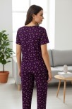 Kadın Mor Kalp Desenli Fiyonklu Kısa Kollu Uzun Pijama Takımı Kadın Mor Kalp Desenli Fiyonklu Kısa Kollu Uzun Pijama Takımı