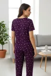 Kadın Mor Kalp Desenli Fiyonklu Kısa Kollu Uzun Pijama Takımı