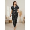 Kadın Siyah Kalp Desenli Fiyonklu Kısa Kollu Uzun Pijama Takımı Kadın Siyah Kalp Desenli Fiyonklu Kısa Kollu Uzun Pijama Takımı