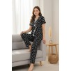 Kadın Siyah Kalp Desenli Fiyonklu Kısa Kollu Uzun Pijama Takımı Kadın Siyah Kalp Desenli Fiyonklu Kısa Kollu Uzun Pijama Takımı