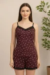 Kadın Mor Kalp Desenli Askılı Şortlu Dantelli Pijama Takımı