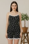 Kadın Siyah Kalp Desenli Askılı Şortlu Dantelli Pijama Takımı Kadın Siyah Kalp Desenli Askılı Şortlu Dantelli Pijama Takımı