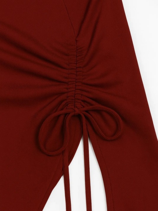 Kadın Bordo Uzun İspanyol Kollu Asimetirik Yaka Yandan Bağlamalı Drapeli Bluz Kadın Bordo Uzun İspanyol Kollu Asimetirik Yaka Yandan Bağlamalı Drapeli Bluz