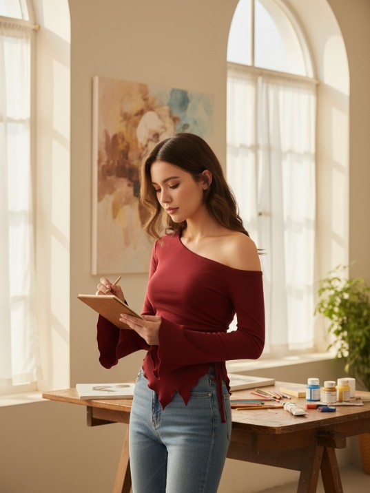 Kadın Bordo Uzun İspanyol Kollu Asimetirik Yaka Yandan Bağlamalı Drapeli Bluz Kadın Bordo Uzun İspanyol Kollu Asimetirik Yaka Yandan Bağlamalı Drapeli Bluz